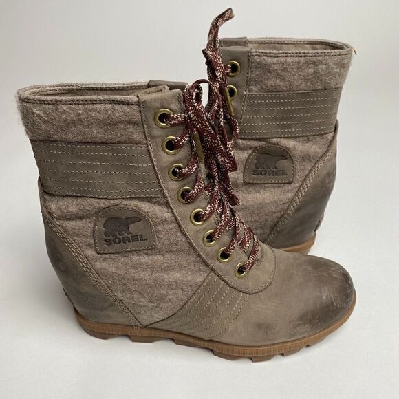 Sorel Lexie Wedge Ankle Boots Kettle Brown Tan Leather Lace Up 8.5 PDX - Picture 1 of 6